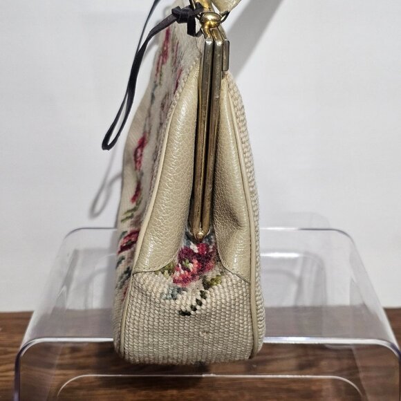 Vintage Floral Needlepoint Handbag Metal Frame Elegant Unique Granny 1960s - Picture 7 of 16
